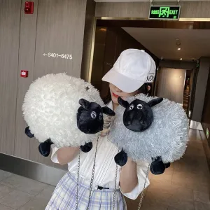 Christmas Gift Cute Fluffy Soft Lamb Bag Women Cartoon Sling Bag Fluffy Animal Crossbody Bag Shoulder Bag Fur Soft Strip Bag Plush Back Pack