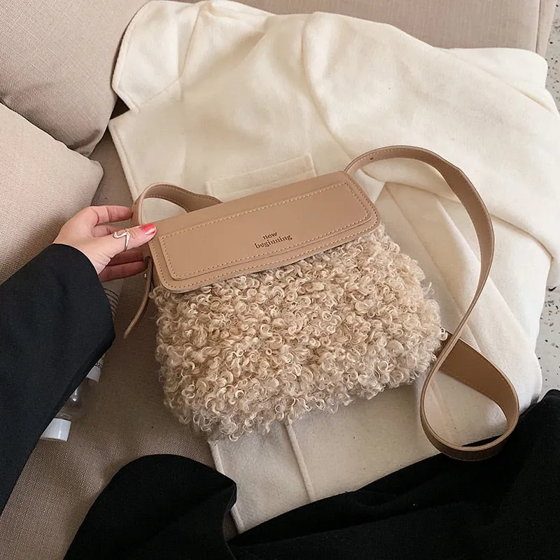 Christmas Gift fashion lambswool women shoulder bags designer letter plush messenger bag luxury faux fur crossbody bag ladies small flap purses
