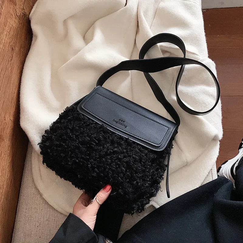 Christmas Gift fashion lambswool women shoulder bags designer letter plush messenger bag luxury faux fur crossbody bag ladies small flap purses