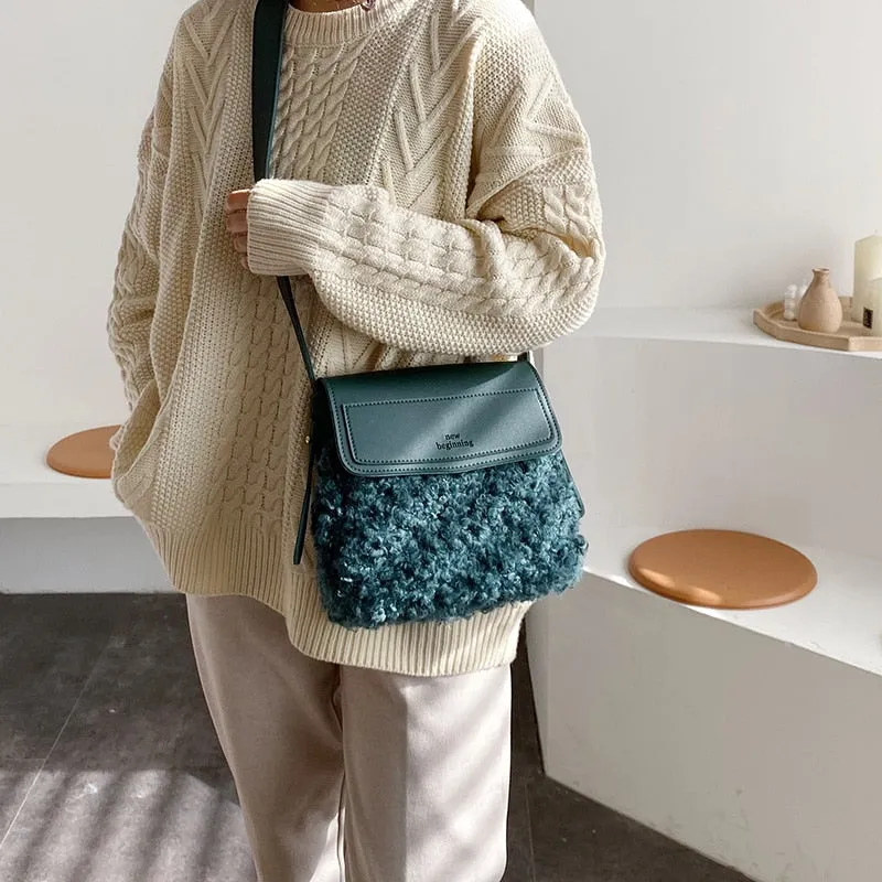 Christmas Gift fashion lambswool women shoulder bags designer letter plush messenger bag luxury faux fur crossbody bag ladies small flap purses