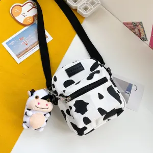 Christmas Gift Hot Sale Cow Print Small Square Bag Canvas Crossbody Bag For Women Leisure Messenger Bag Women's Shoulder Bag Mobile Phone Purse