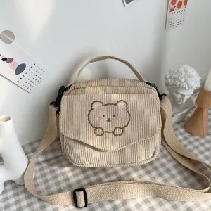 Christmas Gift Hot Women Canvas Zipper Bag Preppy Style Student Tote Shoulder Messenger Bag Small Corduroy Bag Satchel Travel Purse Handbag