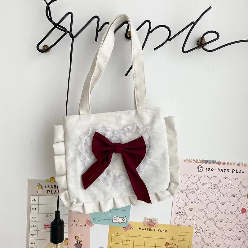 Christmas Gift Japanese Girl Shoulder Bag Cute Bow Canvas Shoulder Bag 2020 New Arrive Fashion Fungus Handbag Large Capacity Shopping Bag