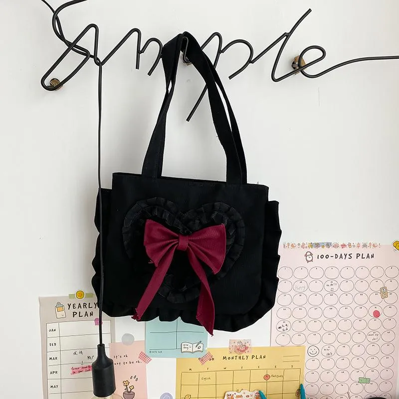 Christmas Gift Japanese Girl Shoulder Bag Cute Bow Canvas Shoulder Bag 2020 New Arrive Fashion Fungus Handbag Large Capacity Shopping Bag