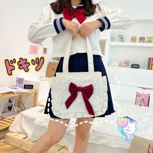 Christmas Gift Japanese Girl Shoulder Bag Cute Bow Canvas Shoulder Bag 2020 New Arrive Fashion Fungus Handbag Large Capacity Shopping Bag