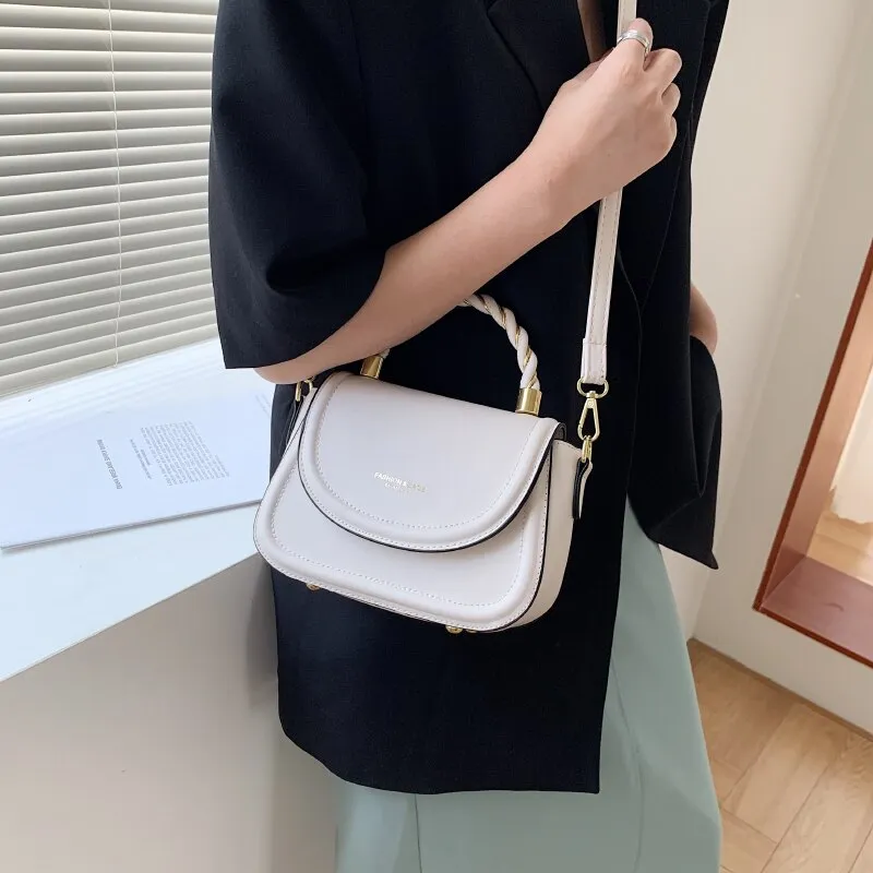 Christmas Gift Small White Shoulder Bags for Women Simple Square Tote Messenger Bag Ladys Pure Color Leather Crossbody Bag Casual Flap Handbags