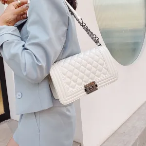 Christmas Gift Women Designer Chain Shoulder Bags Rhombus Plaid Messenger Bag Square Handbags Ladies Simple White Pu Leather Crossbody Bags Sac