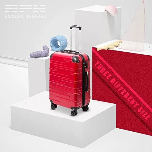 Coolife Luggage Expandable Suitcase 3 Piece Set with TSA Lock Spinner 20in24in28in (red)