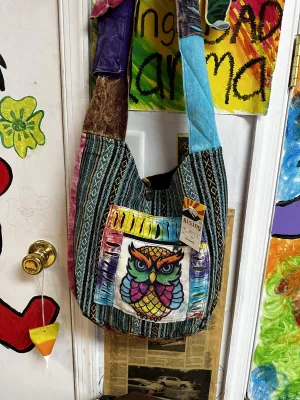 Cotton Patchwork Owl Hobo Bag