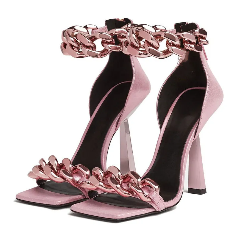 elveswallet Metal Chain High Heels Party Pumps