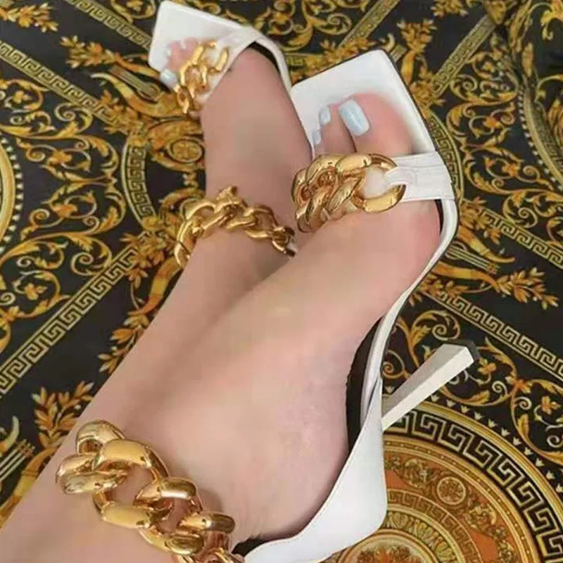 elveswallet Metal Chain High Heels Party Pumps
