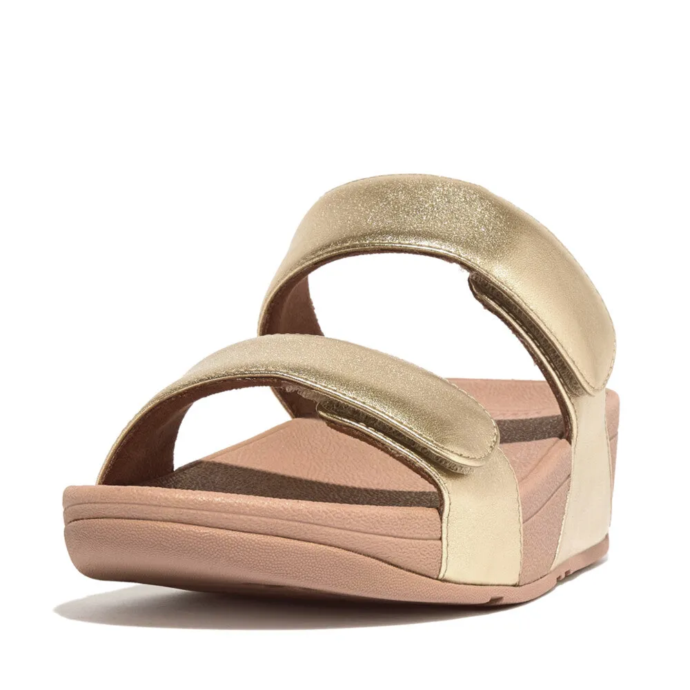 FitFlop Lulu Leather Velcro Adjustable Slides Platino