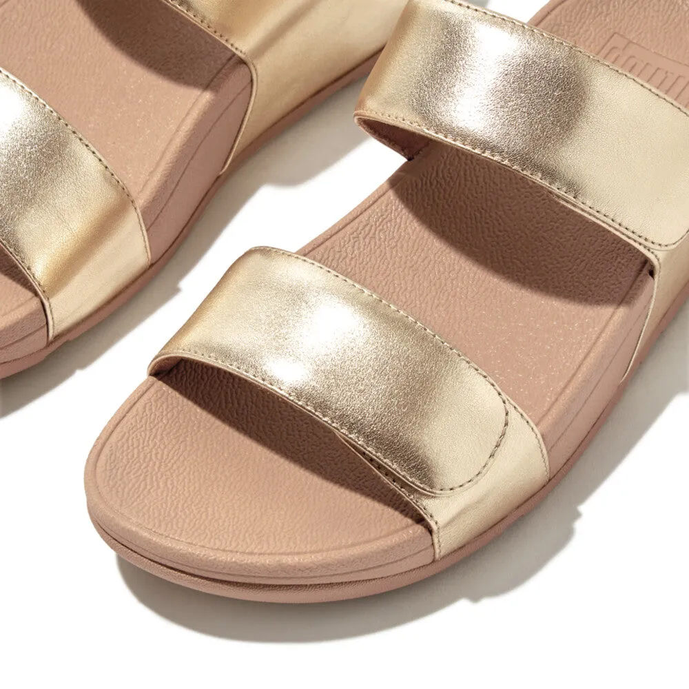 FitFlop Lulu Leather Velcro Adjustable Slides Platino