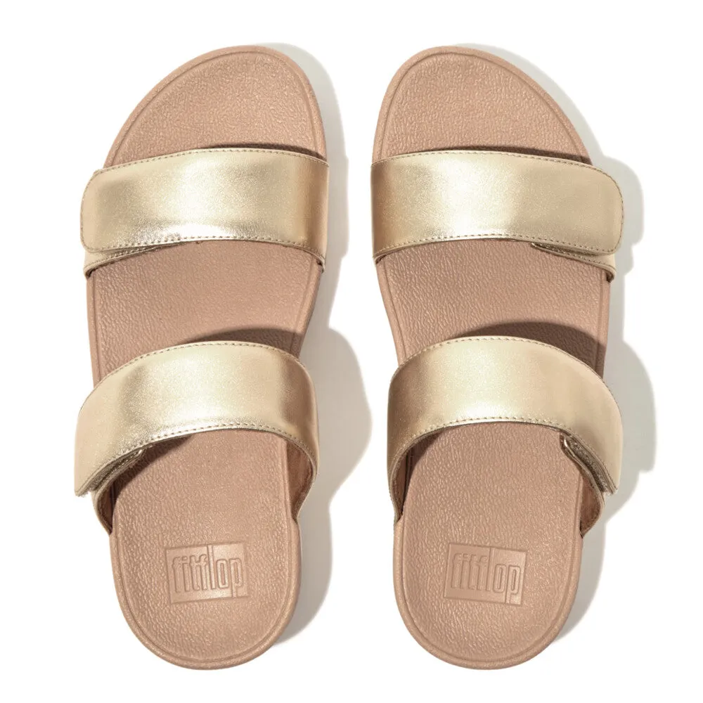 FitFlop Lulu Leather Velcro Adjustable Slides Platino