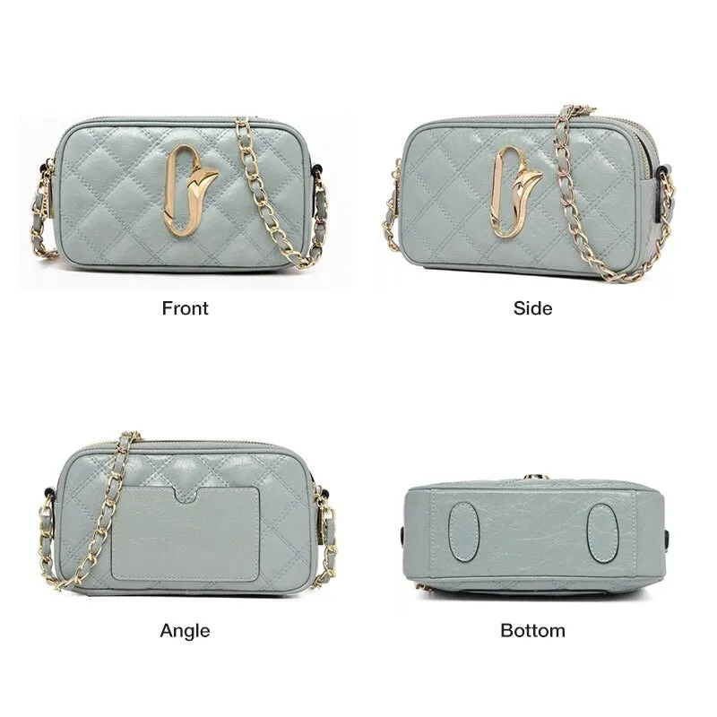 FOXER Casual Girl's Cross-body Zipper Bag Luxury Ladies Diamond Lattice Bag Cowhide Shoulder Messenger Bag for Women