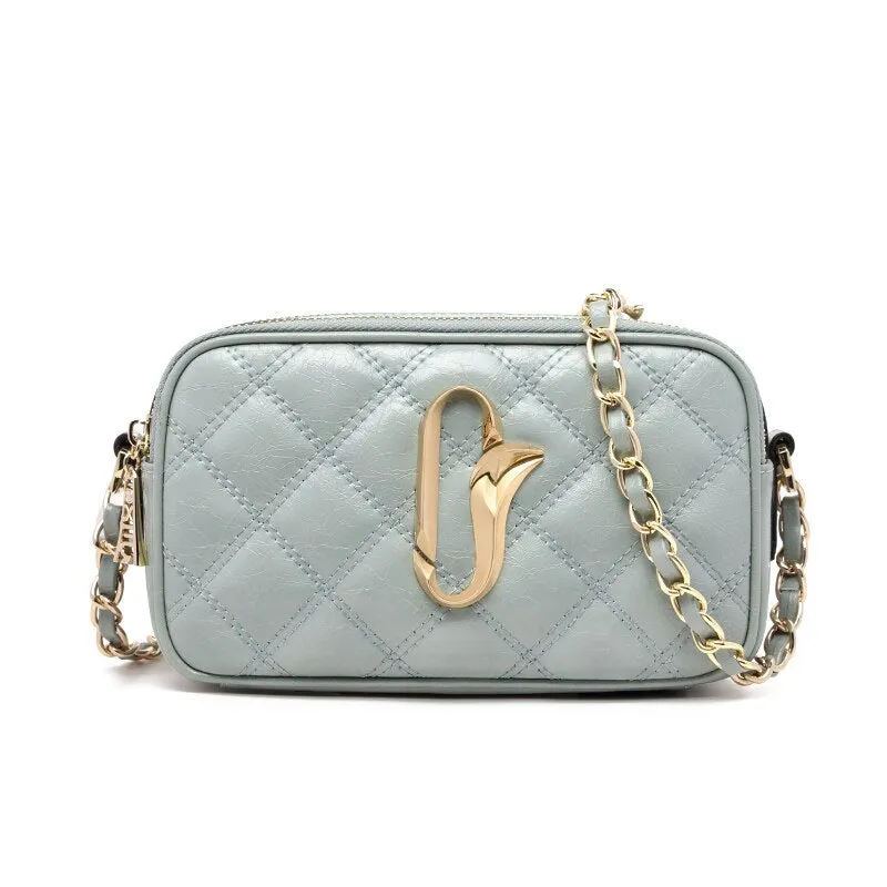 FOXER Casual Girl's Cross-body Zipper Bag Luxury Ladies Diamond Lattice Bag Cowhide Shoulder Messenger Bag for Women