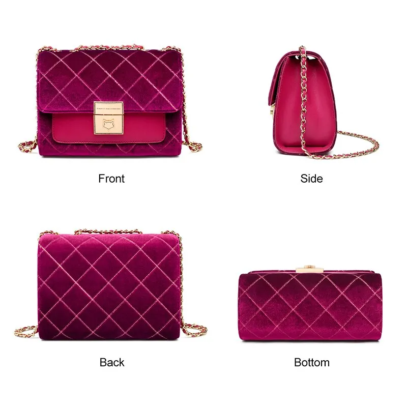 FOXER Women Soft Villus Small Shoulder Bag Fashion Autumn Winter Bag for Lady Diamond Lattice Crossbody Bag Girl's Chain Bag