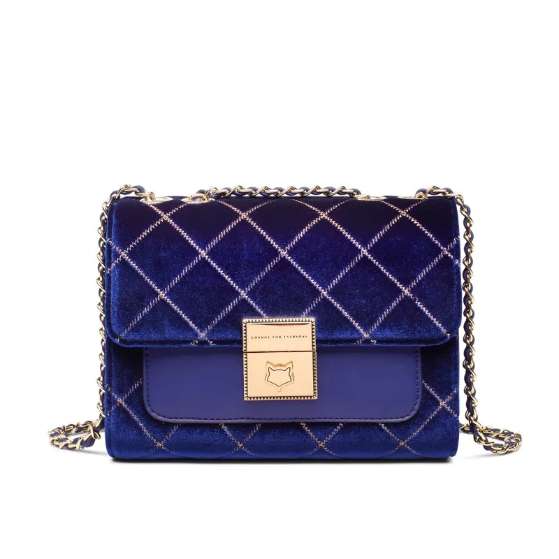 FOXER Women Soft Villus Small Shoulder Bag Fashion Autumn Winter Bag for Lady Diamond Lattice Crossbody Bag Girl's Chain Bag