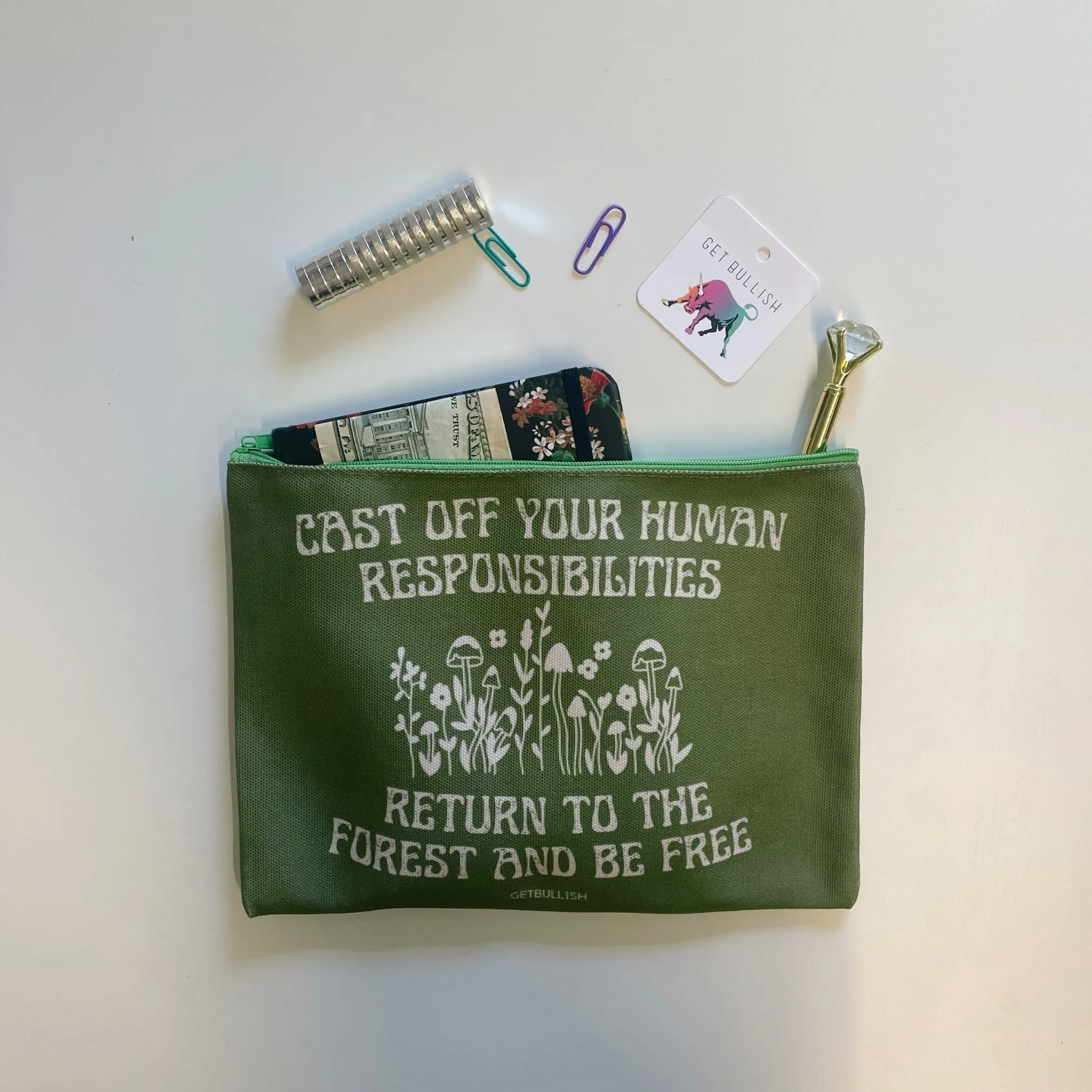 GetBullish Return to the Forest Canvas Zipper Pouch 9.5" x 7" | Cosmetics Bag or Pencil Case