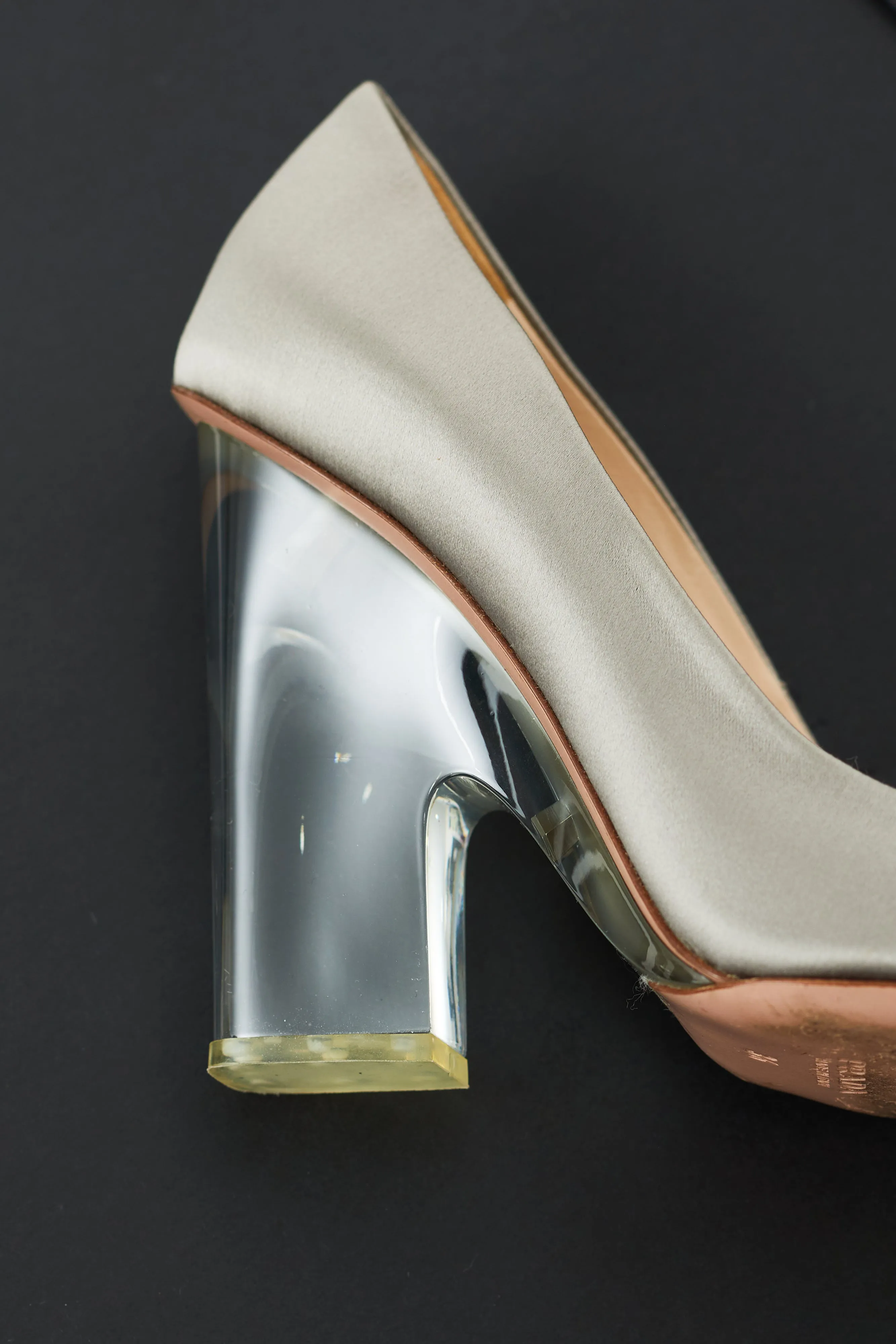 Grey Satin & Clear Heel