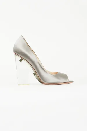 Grey Satin & Clear Heel