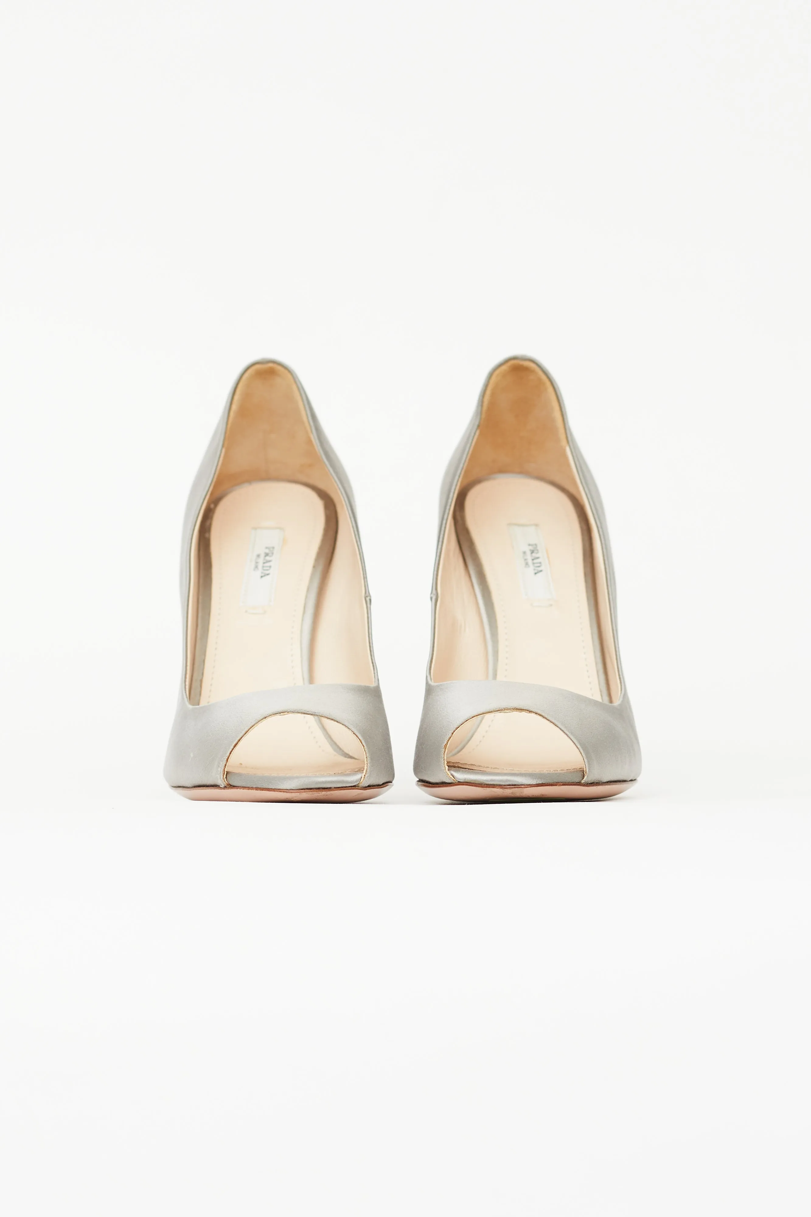 Grey Satin & Clear Heel