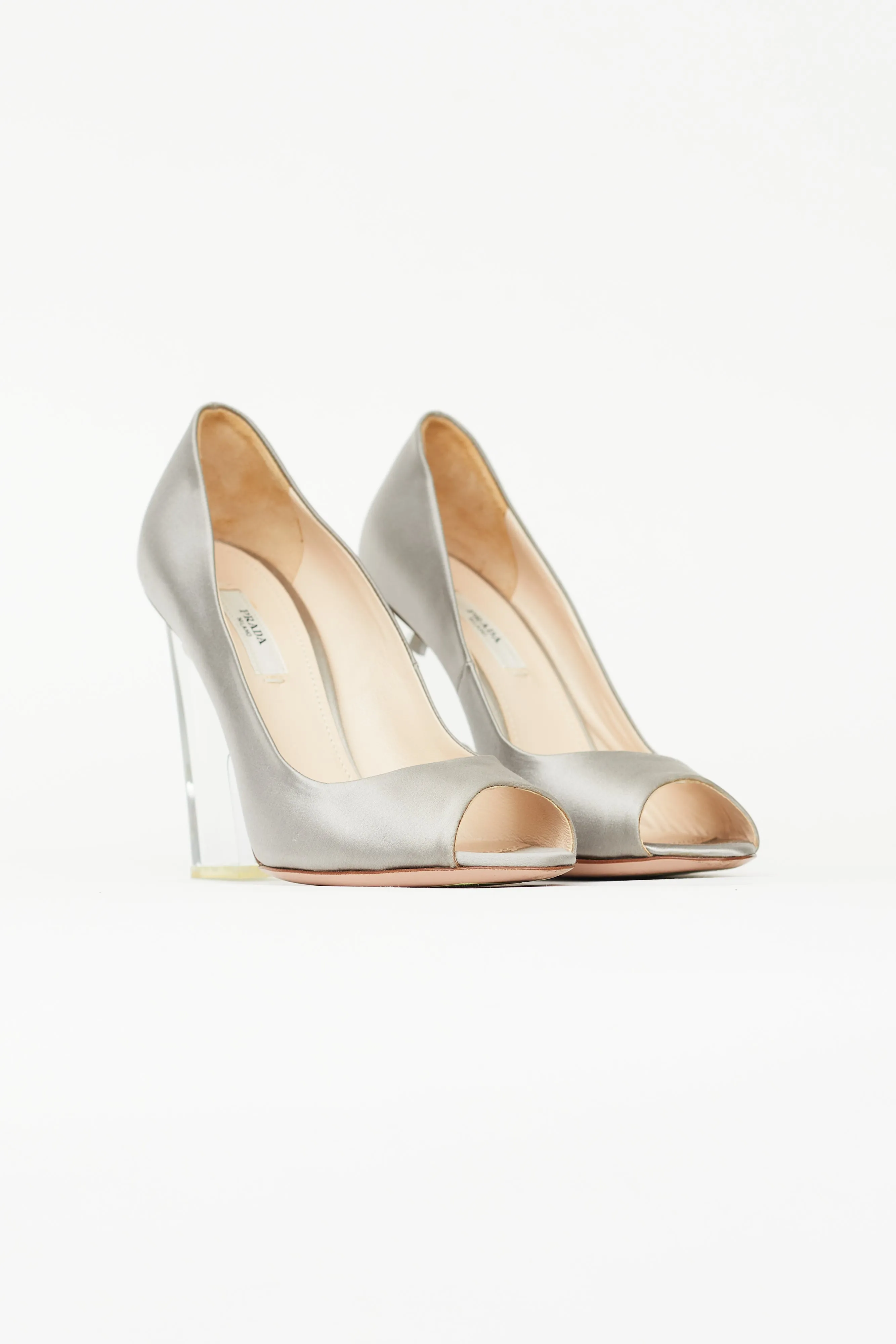 Grey Satin & Clear Heel