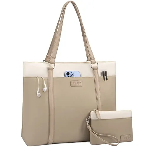 JFFD Laptop Shoulder Work Tote Bag for Women,Lightweight Casual Bag Teacher Bag Canvas 15.6 Inch Handbag Purse