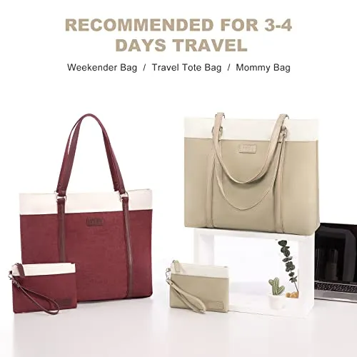 JFFD Laptop Shoulder Work Tote Bag for Women,Lightweight Casual Bag Teacher Bag Canvas 15.6 Inch Handbag Purse