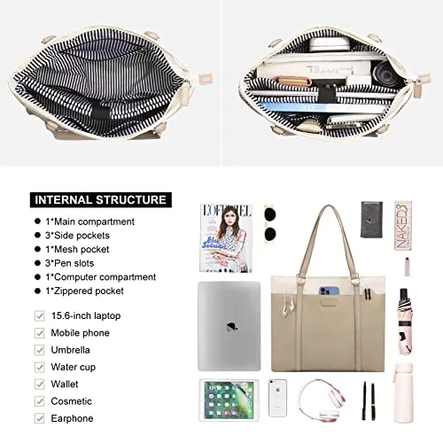 JFFD Laptop Shoulder Work Tote Bag for Women,Lightweight Casual Bag Teacher Bag Canvas 15.6 Inch Handbag Purse