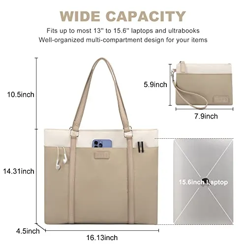 JFFD Laptop Shoulder Work Tote Bag for Women,Lightweight Casual Bag Teacher Bag Canvas 15.6 Inch Handbag Purse