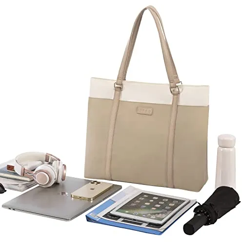 JFFD Laptop Shoulder Work Tote Bag for Women,Lightweight Casual Bag Teacher Bag Canvas 15.6 Inch Handbag Purse
