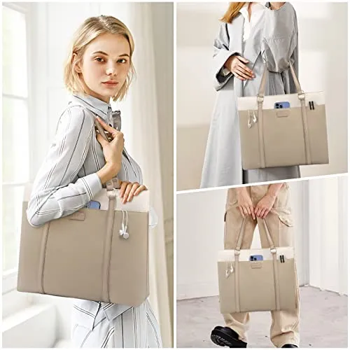 JFFD Laptop Shoulder Work Tote Bag for Women,Lightweight Casual Bag Teacher Bag Canvas 15.6 Inch Handbag Purse