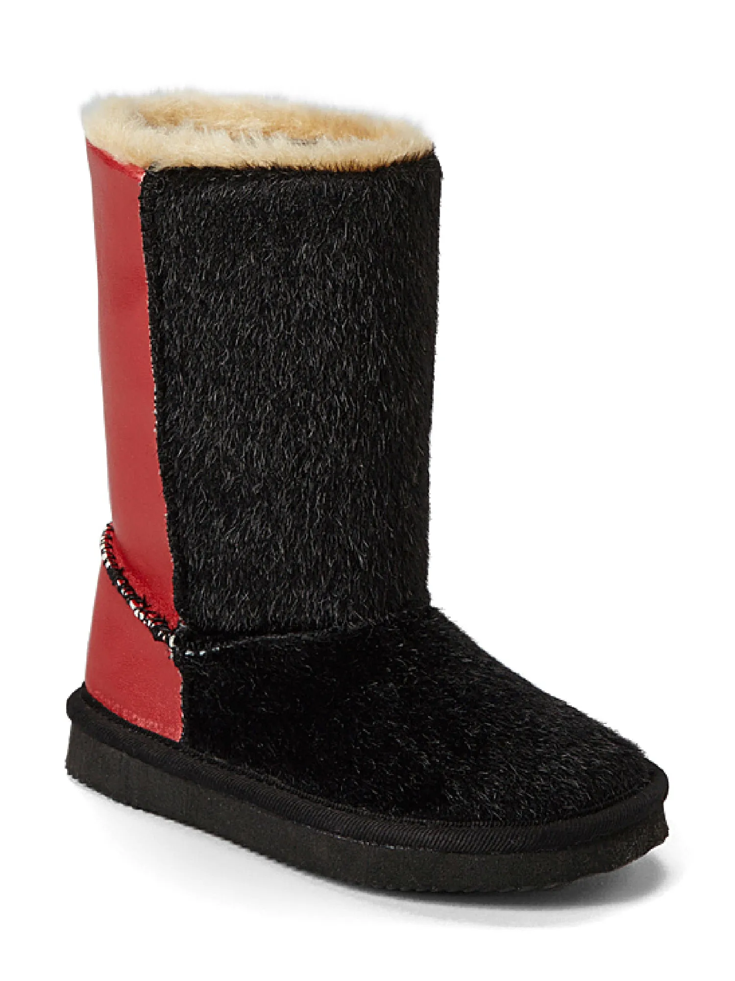 Lamour Girls Black Red Two Tone Faux Fur Boots 6-10 Toddler