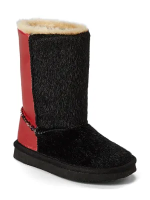 Lamour Girls Black Red Two Tone Faux Fur Boots 6-10 Toddler