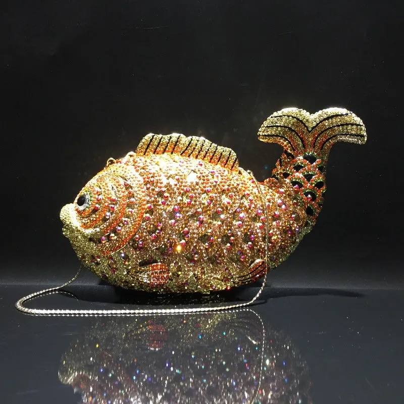 Luxy Moon Goldfish Rhinestone Clutch Unique Cute Purse