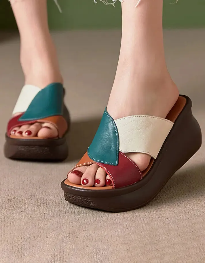 Matching Leather Wedge Slippers