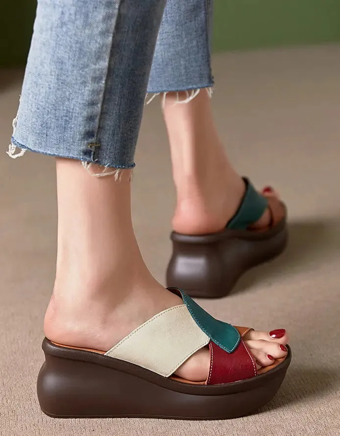 Matching Leather Wedge Slippers