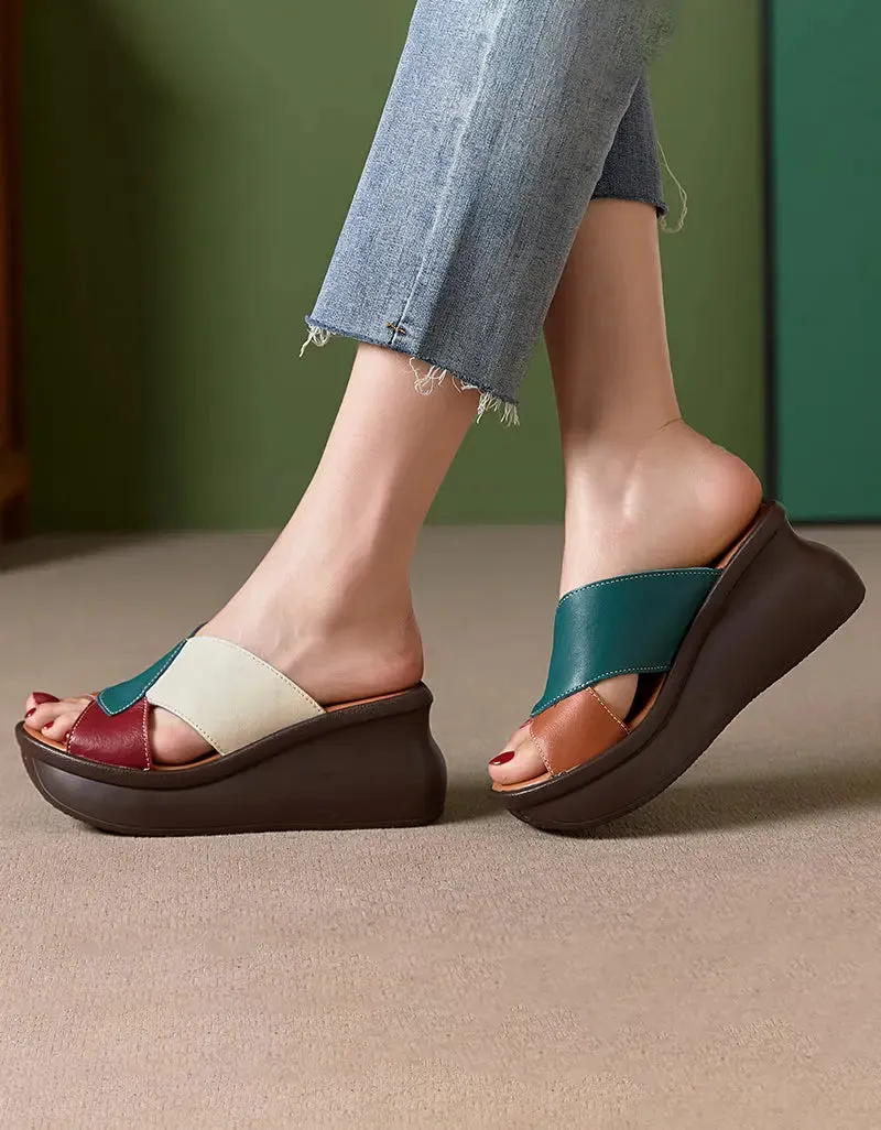 Matching Leather Wedge Slippers