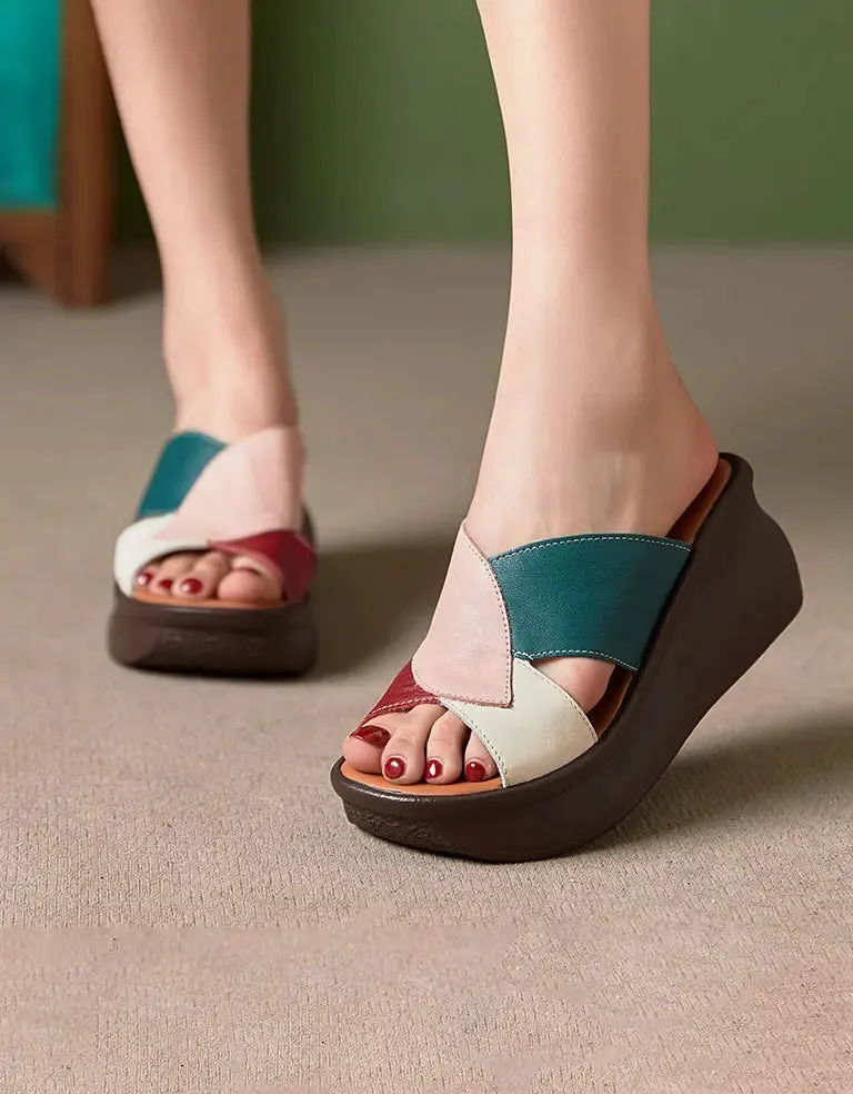 Matching Leather Wedge Slippers
