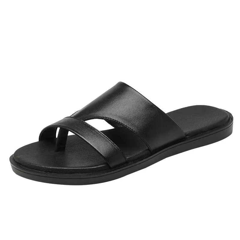 Men Summer Cowhide Slide Sandals
