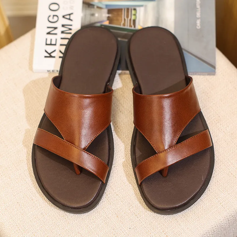 Men Summer Cowhide Slide Sandals