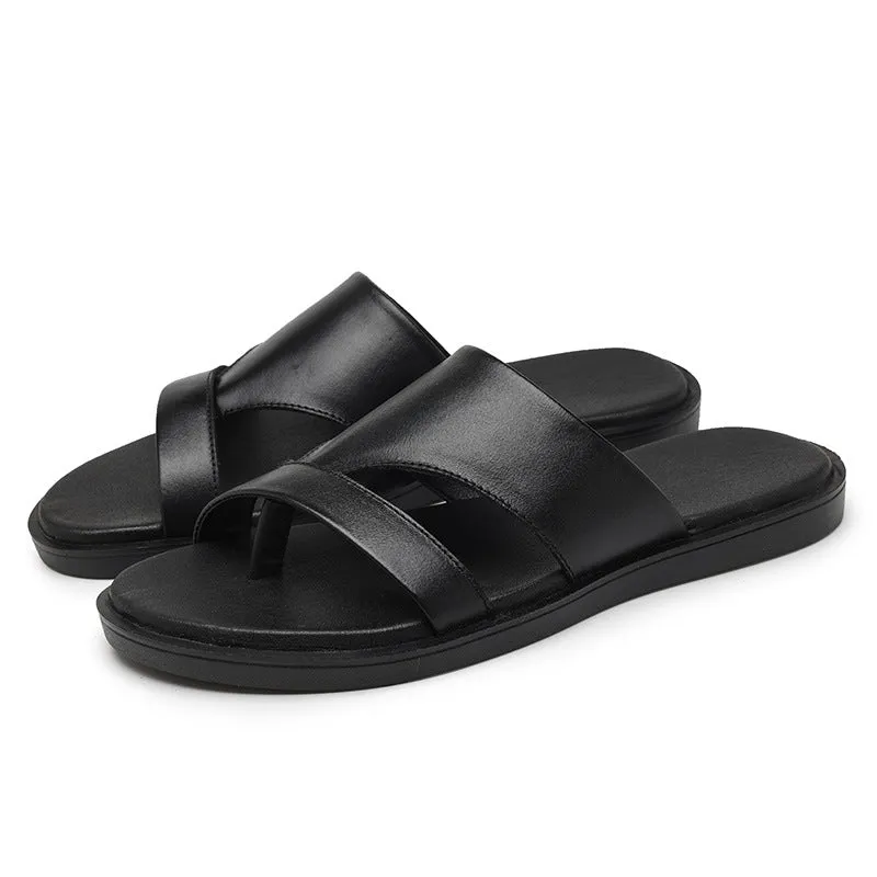 Men Summer Cowhide Slide Sandals