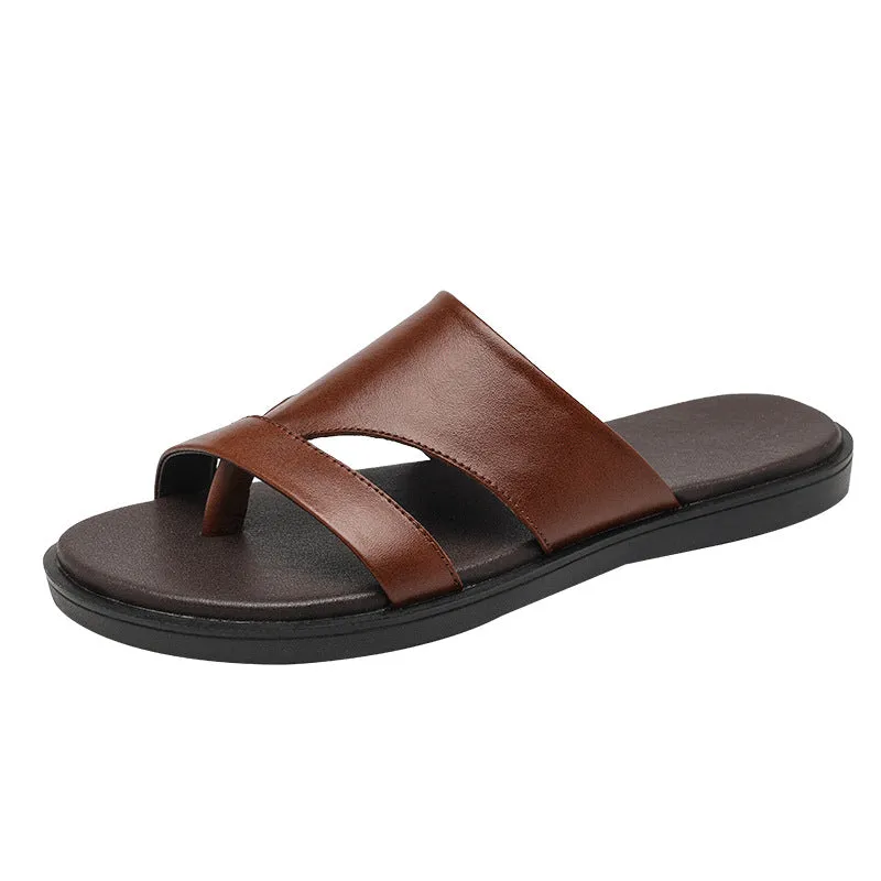 Men Summer Cowhide Slide Sandals
