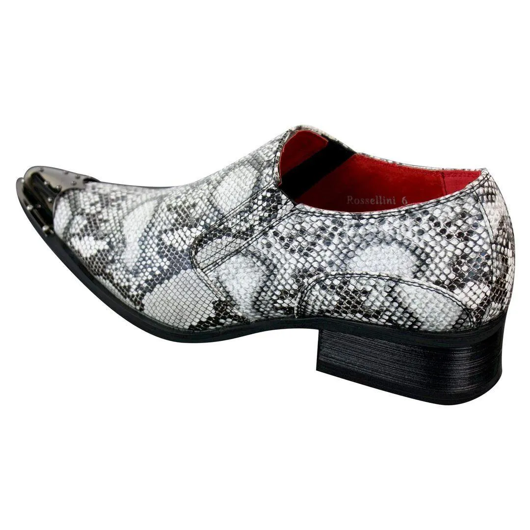Mens Western Pointed Metal Toe Cowboy Shoes Crocodile Textured Leather Black Brown Grey