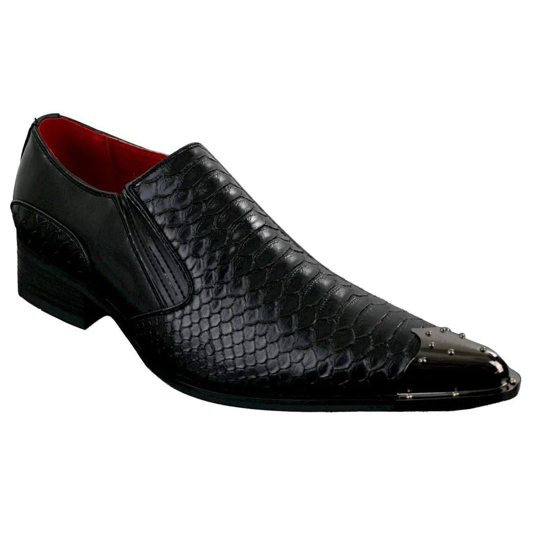 Mens Western Pointed Metal Toe Cowboy Shoes Crocodile Textured Leather Black Brown Grey