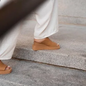 NAKED FEET - INFINITY in CAMEL Wedge Sandals