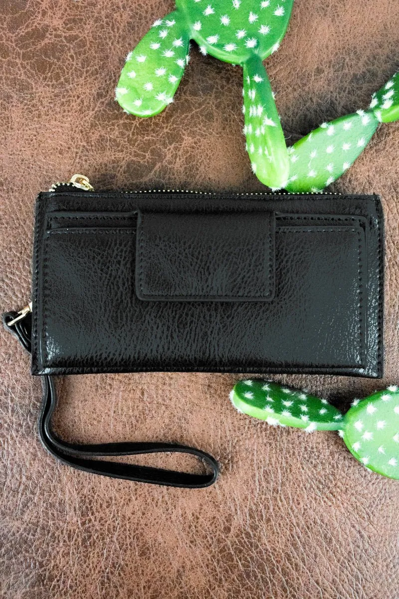NGIL Black Faux Leather Wristlet Wallet