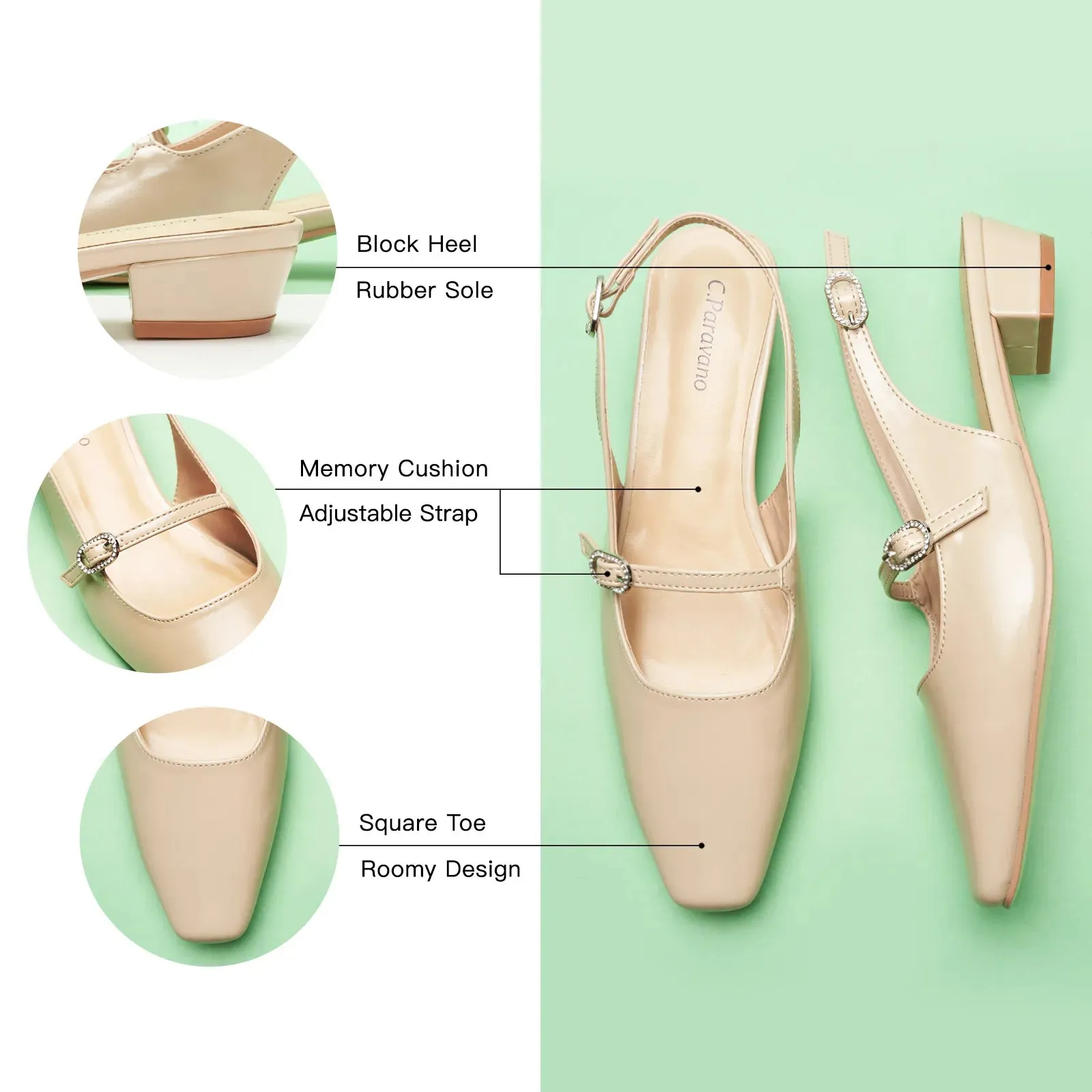 Open Back Block Heel (Alva) Beige