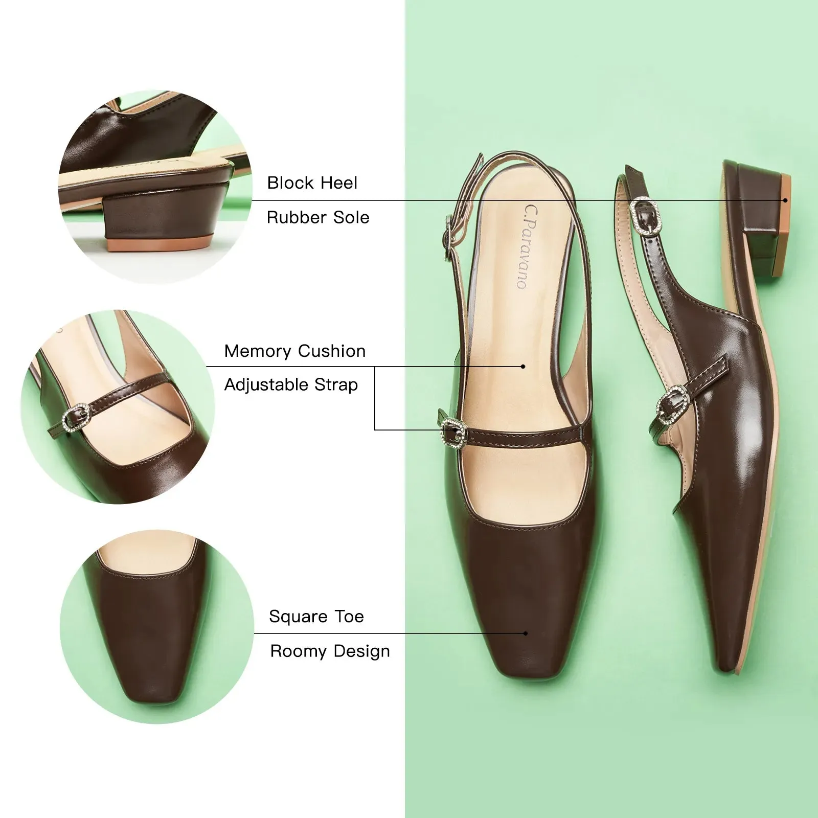 Open Back Block Heel (Alva) Dark Brown